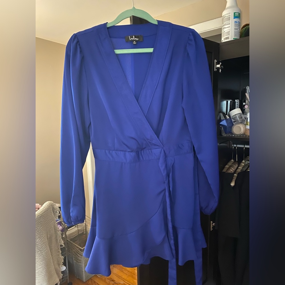 Cobalt blue Satin wrap dress